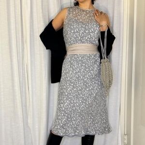 Vintage 90s Burnout Silk Silver Dress
